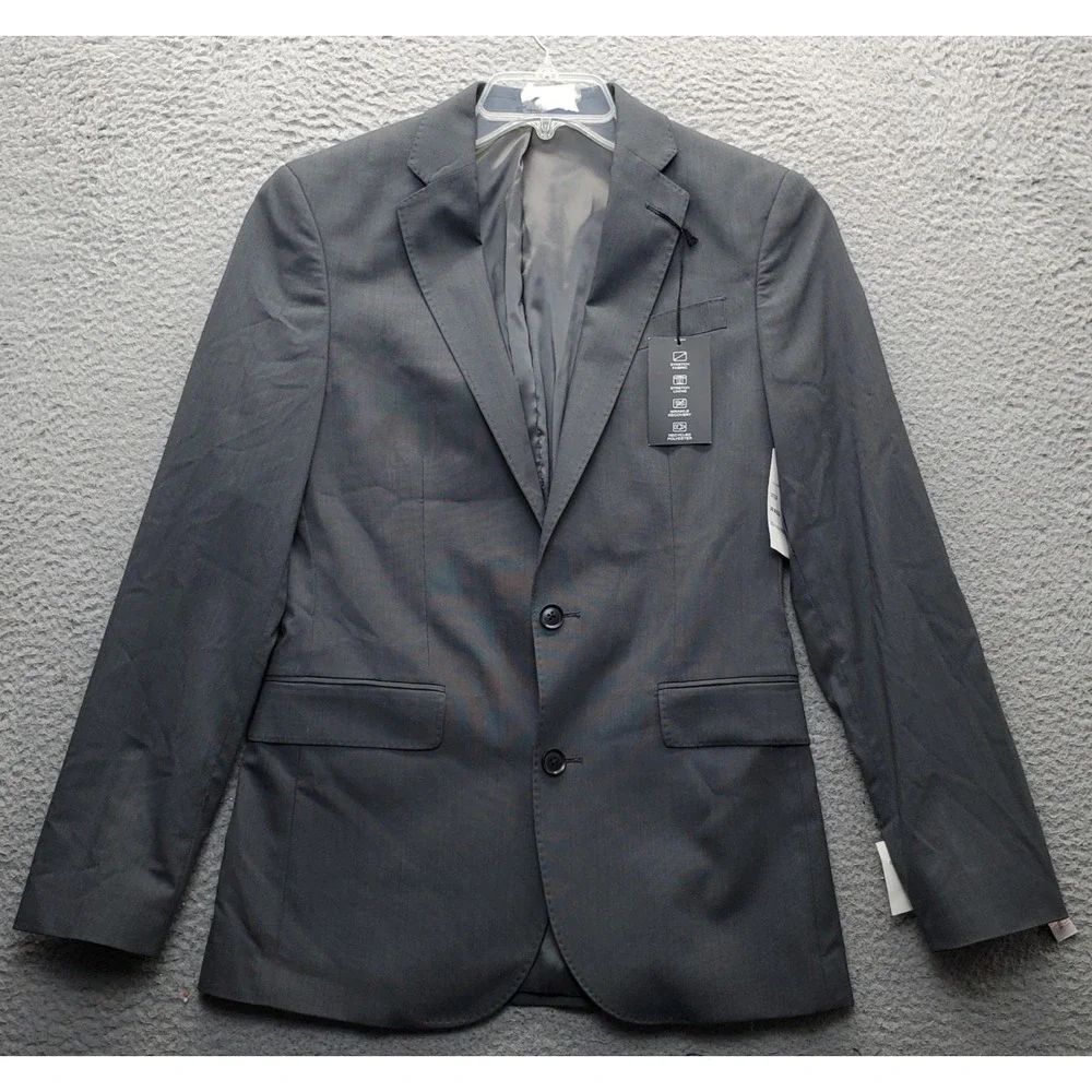 J.Ferrar Blazer Men 36 Gray Ultra Comfort Slim Wrinkle Recovery Double Vent Back